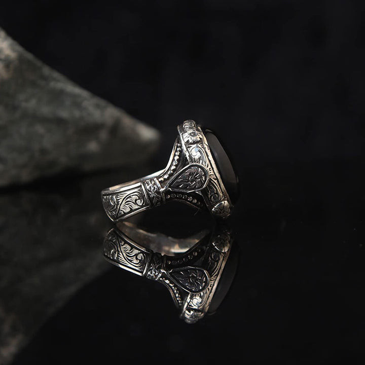 Olivenorma "Guardian Of The Night" - Anello in ossidiana vintage