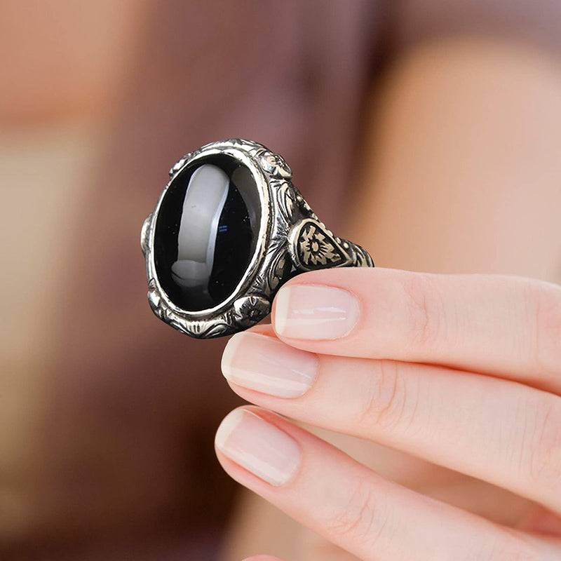 Olivenorma "Guardian Of The Night" - Anello in ossidiana vintage