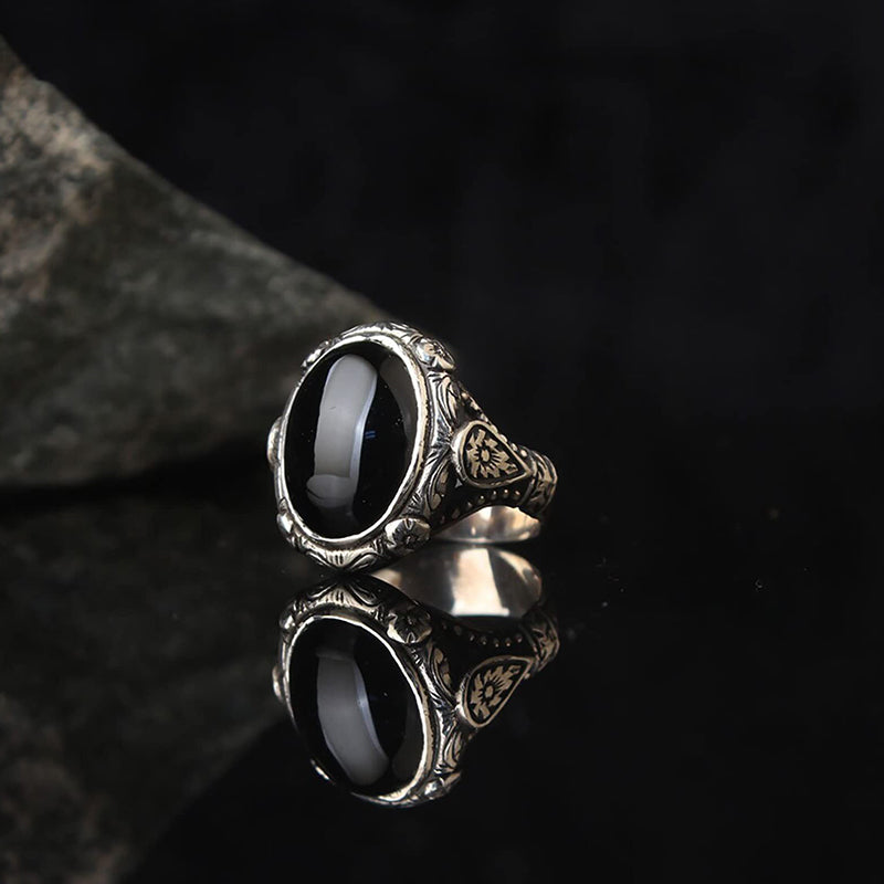 Olivenorma "Guardian Of The Night" - Anello in ossidiana vintage