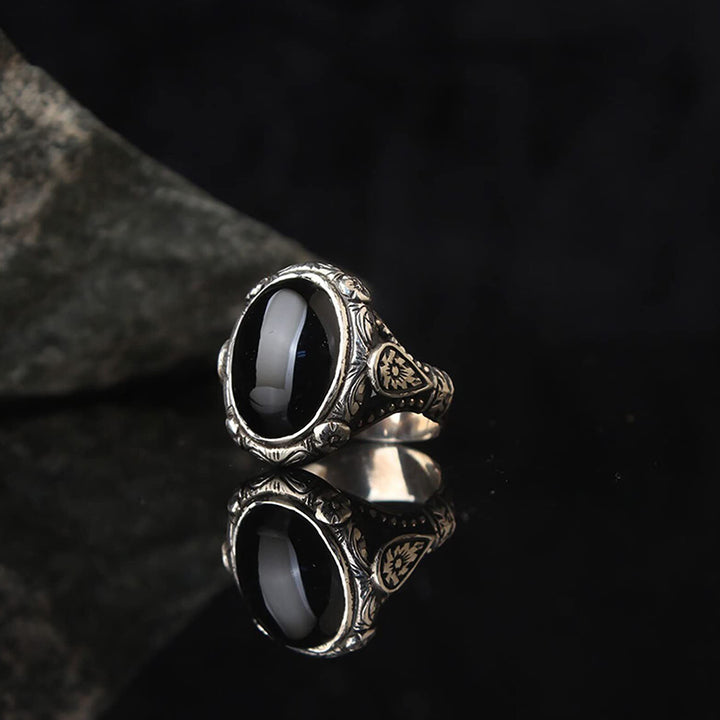 Olivenorma "Guardian Of The Night" - Anello in ossidiana vintage