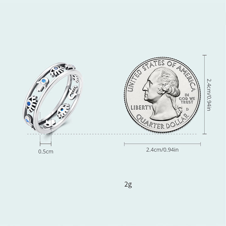 Anello Hamsa con occhio maligno in argento Sterling S925 di Olivenorma