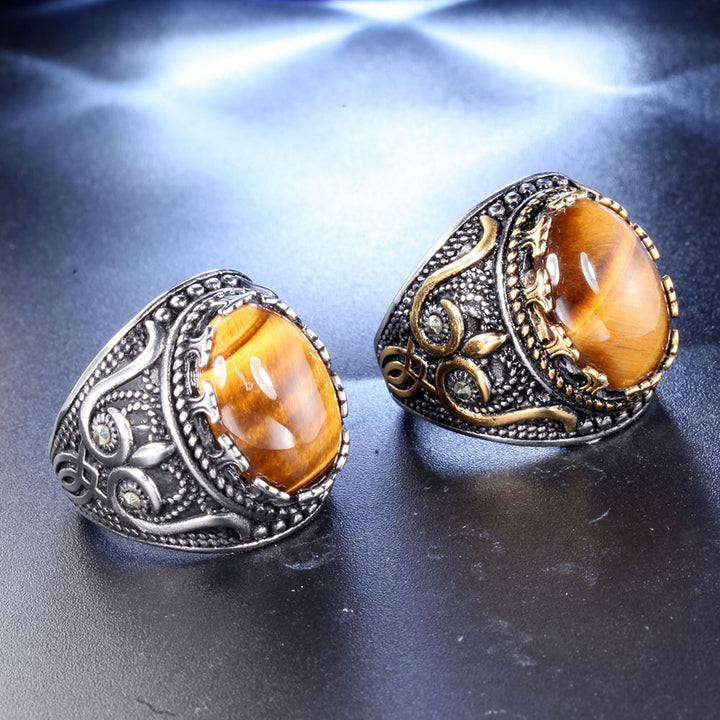 Anello ovale con occhio di tigre da uomo vintage alla moda Olivenorma
