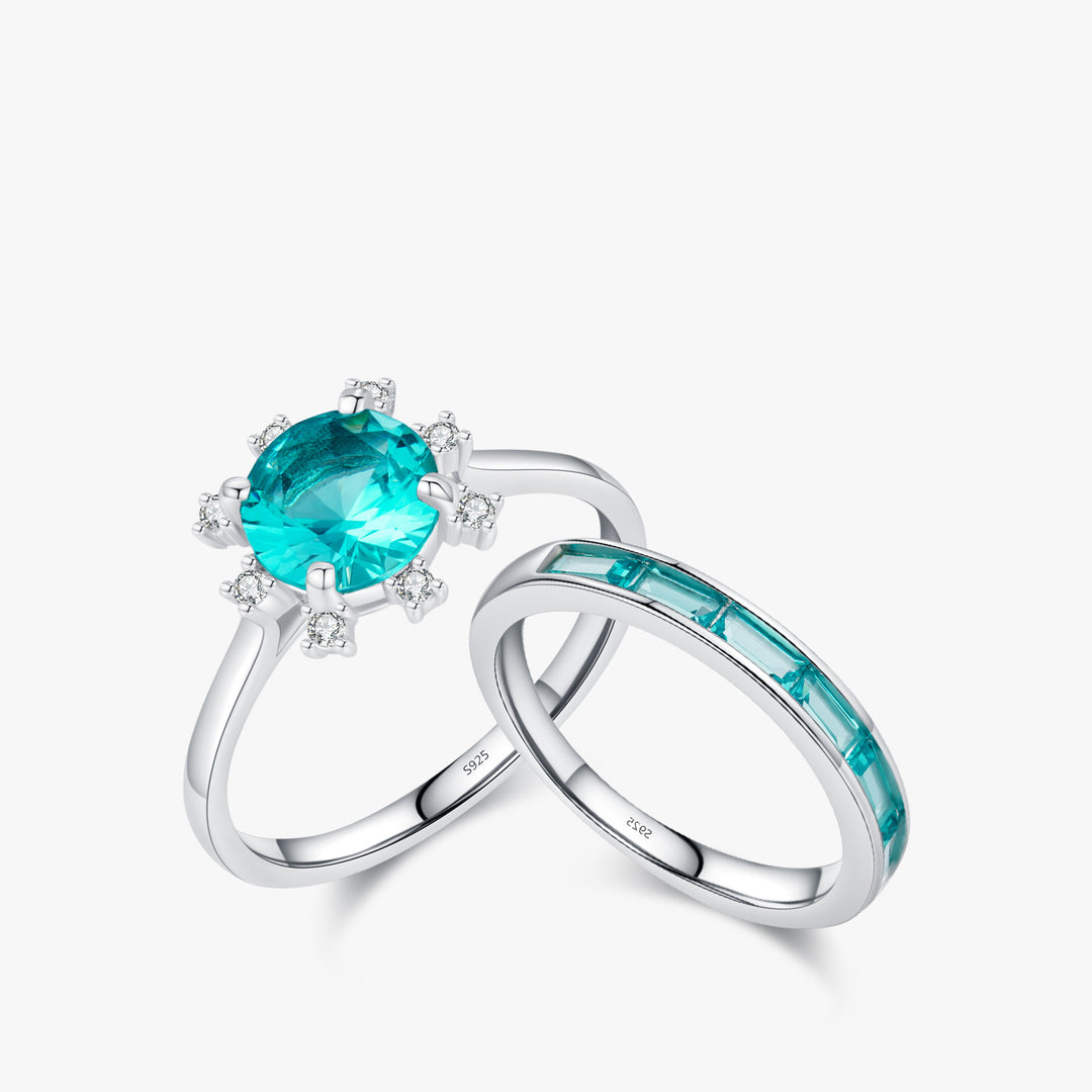 Anello girasole in argento sterling S925 con tormalina Paraiba Olivenorma