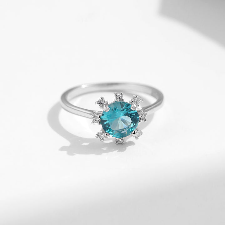 Anello girasole in argento sterling S925 con tormalina Paraiba Olivenorma
