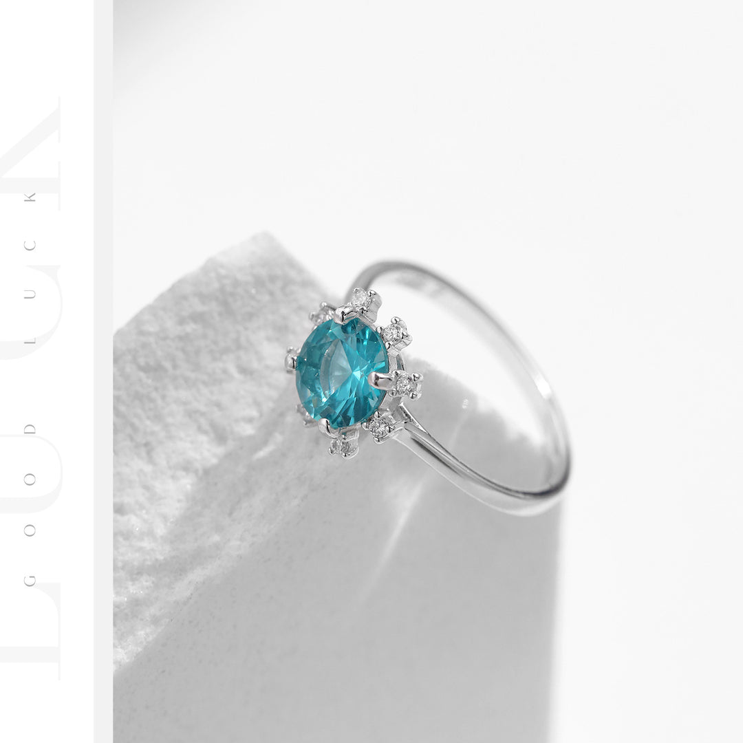 Anello girasole in argento sterling S925 con tormalina Paraiba Olivenorma