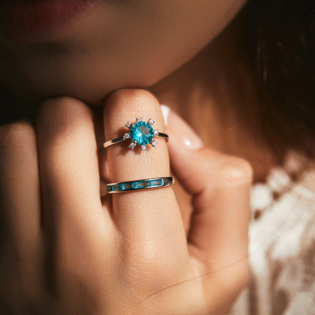 Anello girasole in argento sterling S925 con tormalina Paraiba Olivenorma