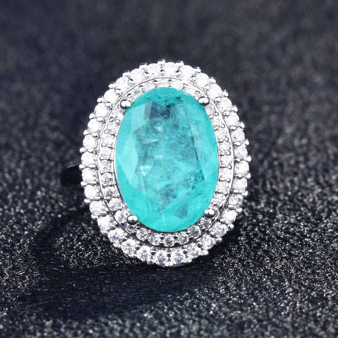 Olivenorma Anello regolabile con diamanti simulati e tormalina Paraiba 