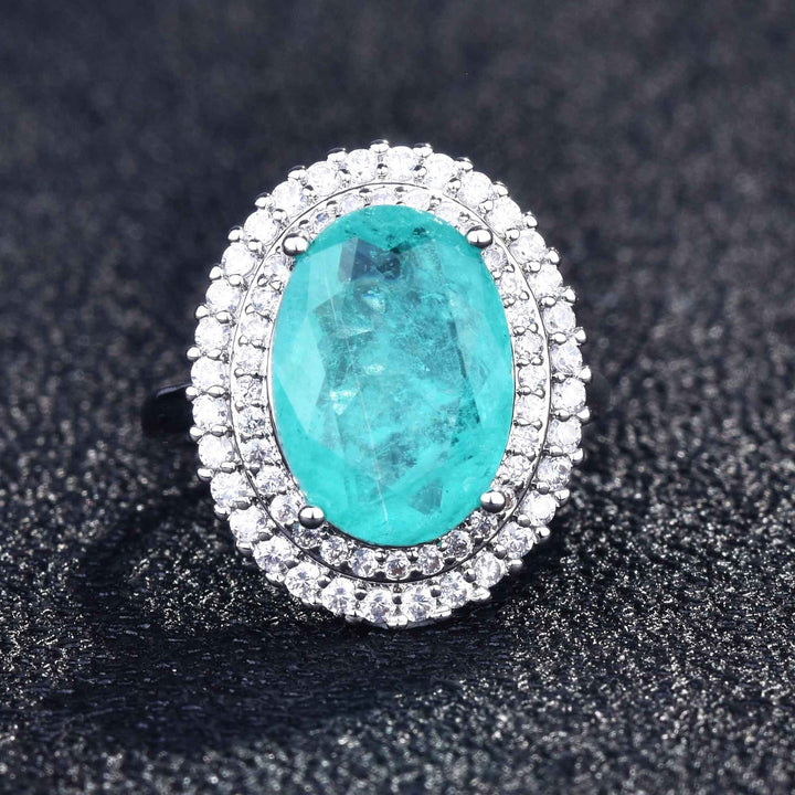 Olivenorma Anello regolabile con diamanti simulati e tormalina Paraiba 