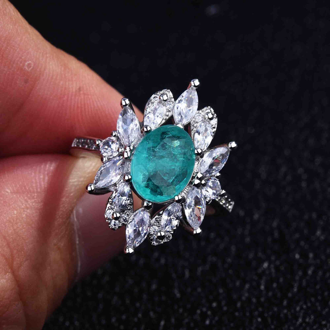 Olivenorma Anello regolabile con diamanti simulati e tormalina Paraiba 