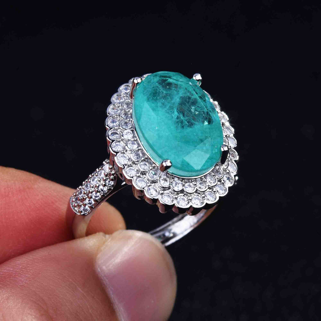 Olivenorma Anello regolabile con diamanti simulati e tormalina Paraiba 