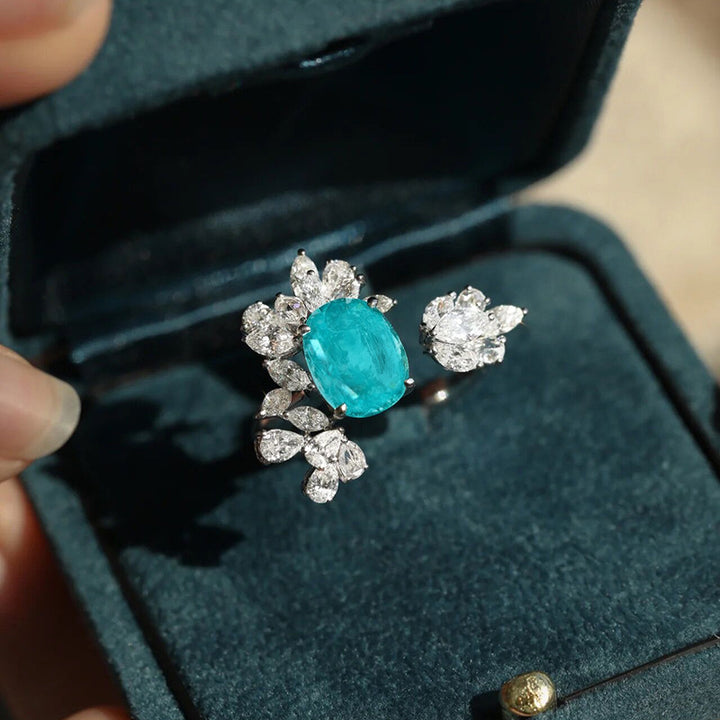 Anello regolabile con decorazione a foglia di tormalina Paraiba Olivenorma