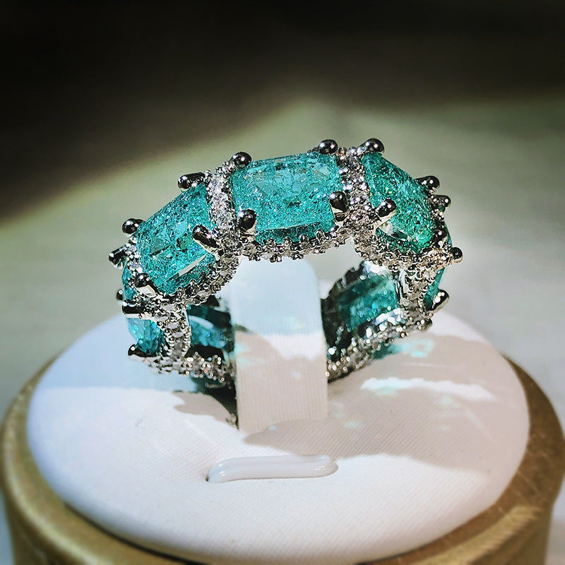 Anello Olivenorma Tormalina Paraiba Blu Oceano Full Eternity 