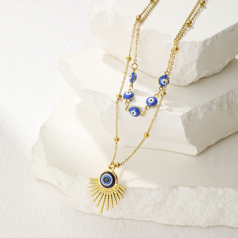 Collana a doppio strato con malocchio blu Olivenorma 