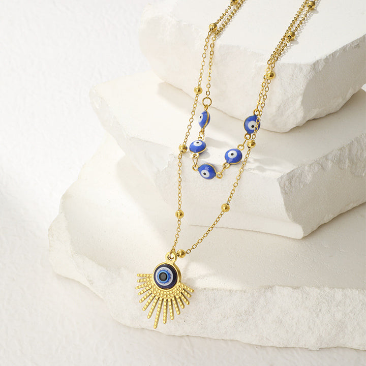 Collana a doppio strato con malocchio blu Olivenorma 