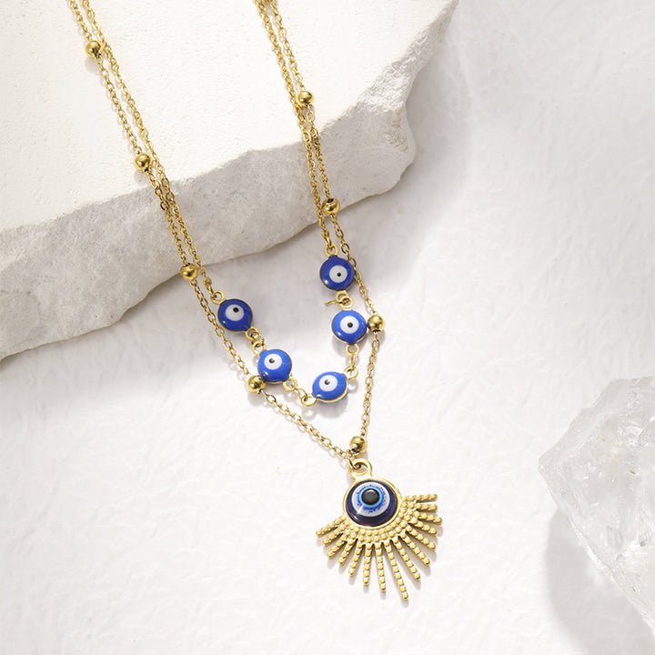 Collana a doppio strato con malocchio blu Olivenorma 