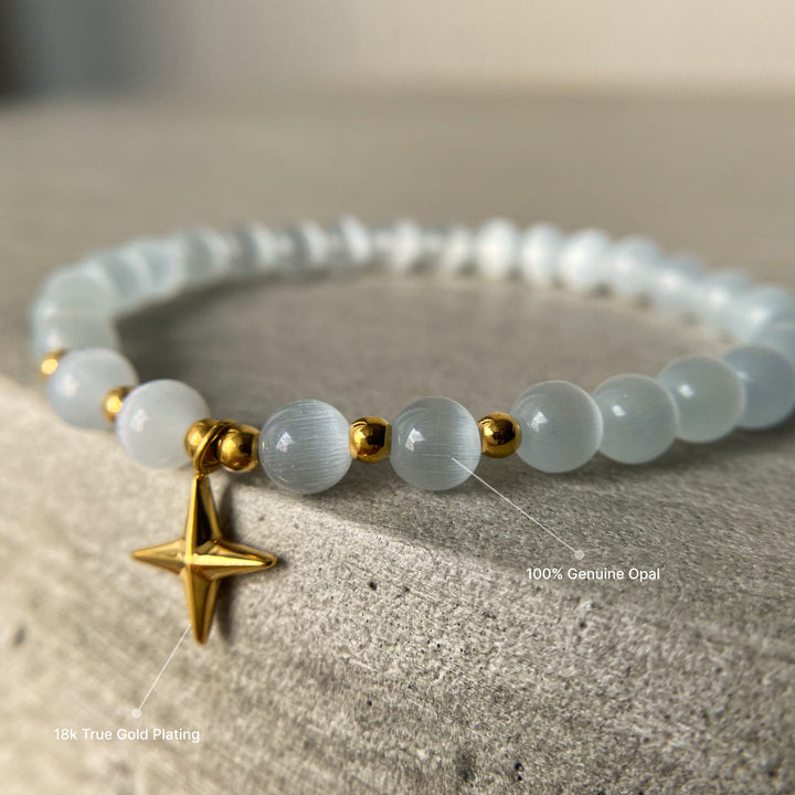 Bracciale Olivenorma con pietra occhio di gatto, luna e stella