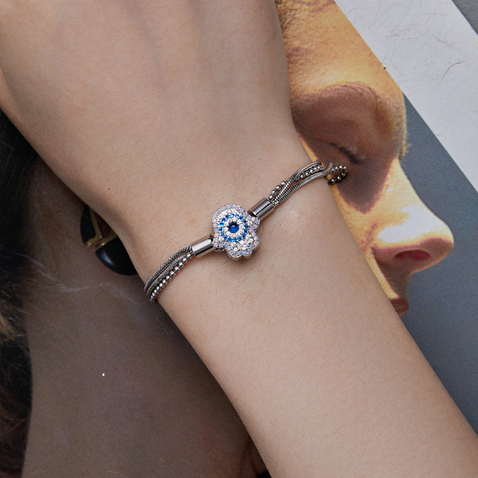 Olivenorma Sterling Silver S925 Hamsa Evil Eye Bracciale