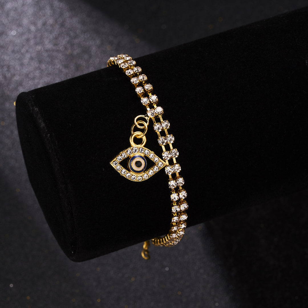 Bracciale Olivenorma Alloy Evil Eye a doppio strato con diamanti pieni 