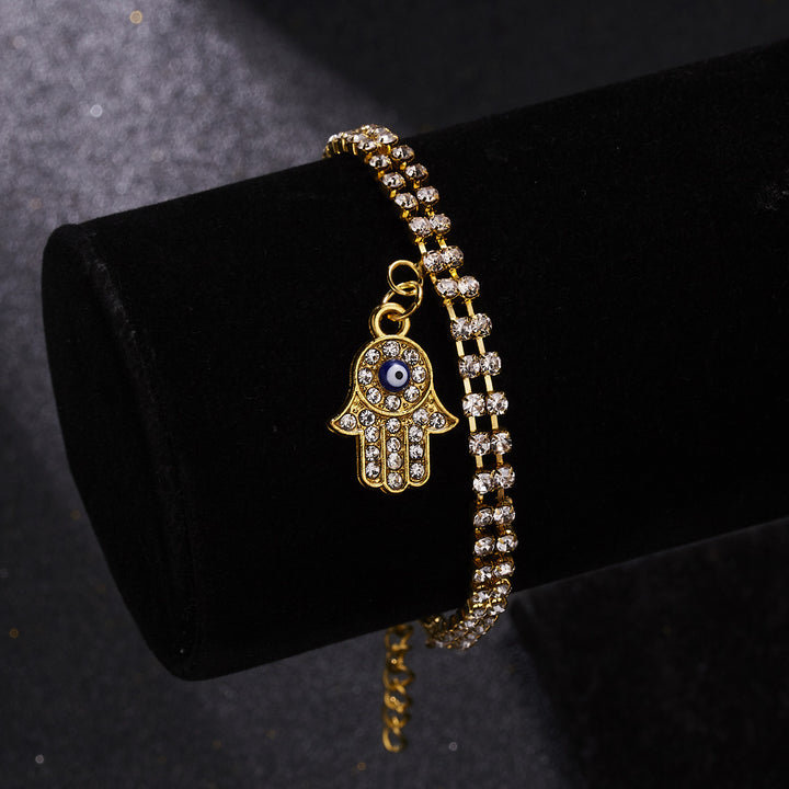 Bracciale Olivenorma Alloy Evil Eye a doppio strato con diamanti pieni 