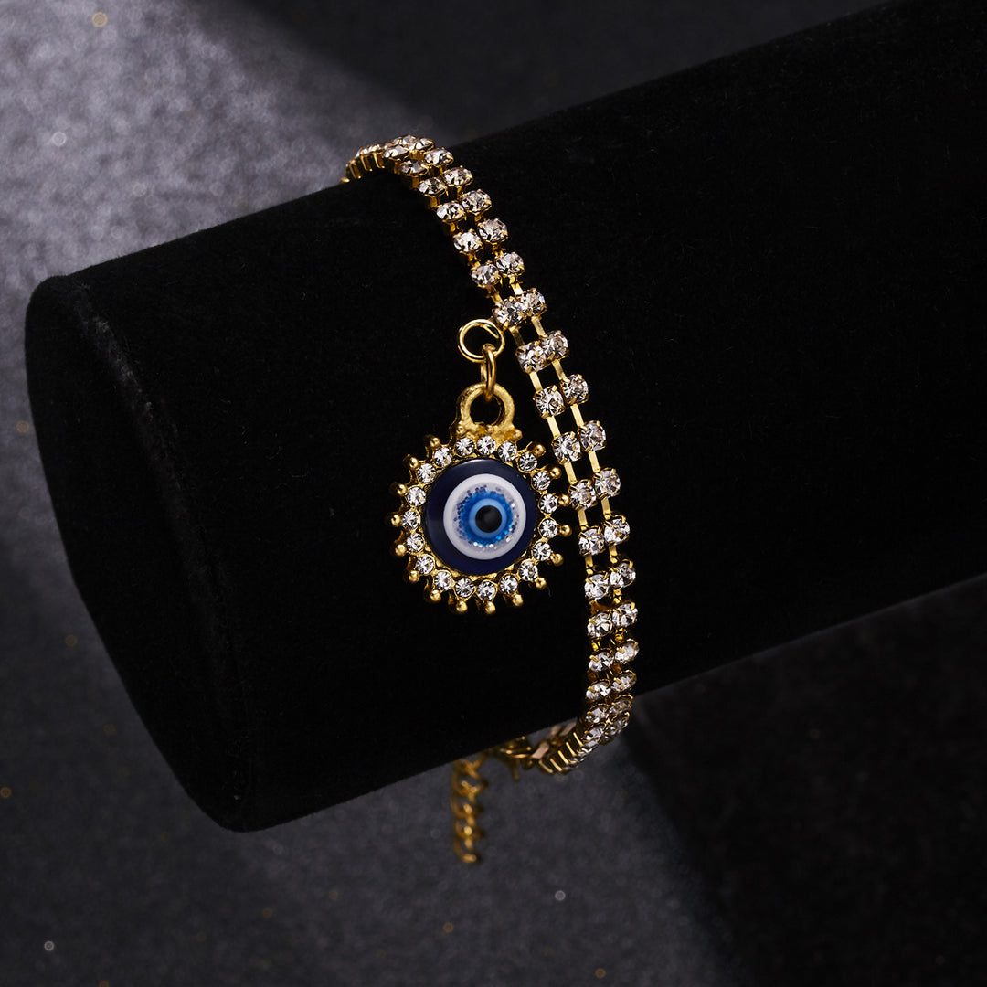 Bracciale Olivenorma Alloy Evil Eye a doppio strato con diamanti pieni 