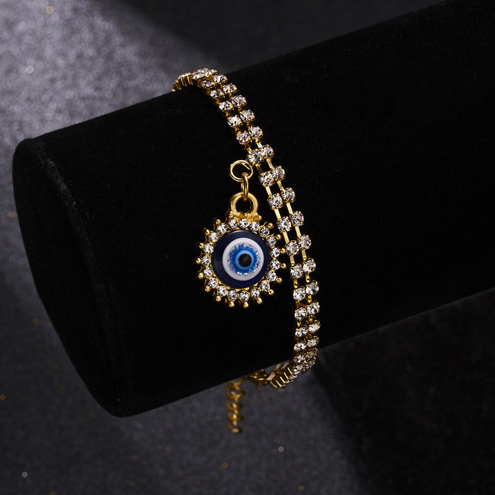 Bracciale Olivenorma Alloy Evil Eye a doppio strato con diamanti pieni 