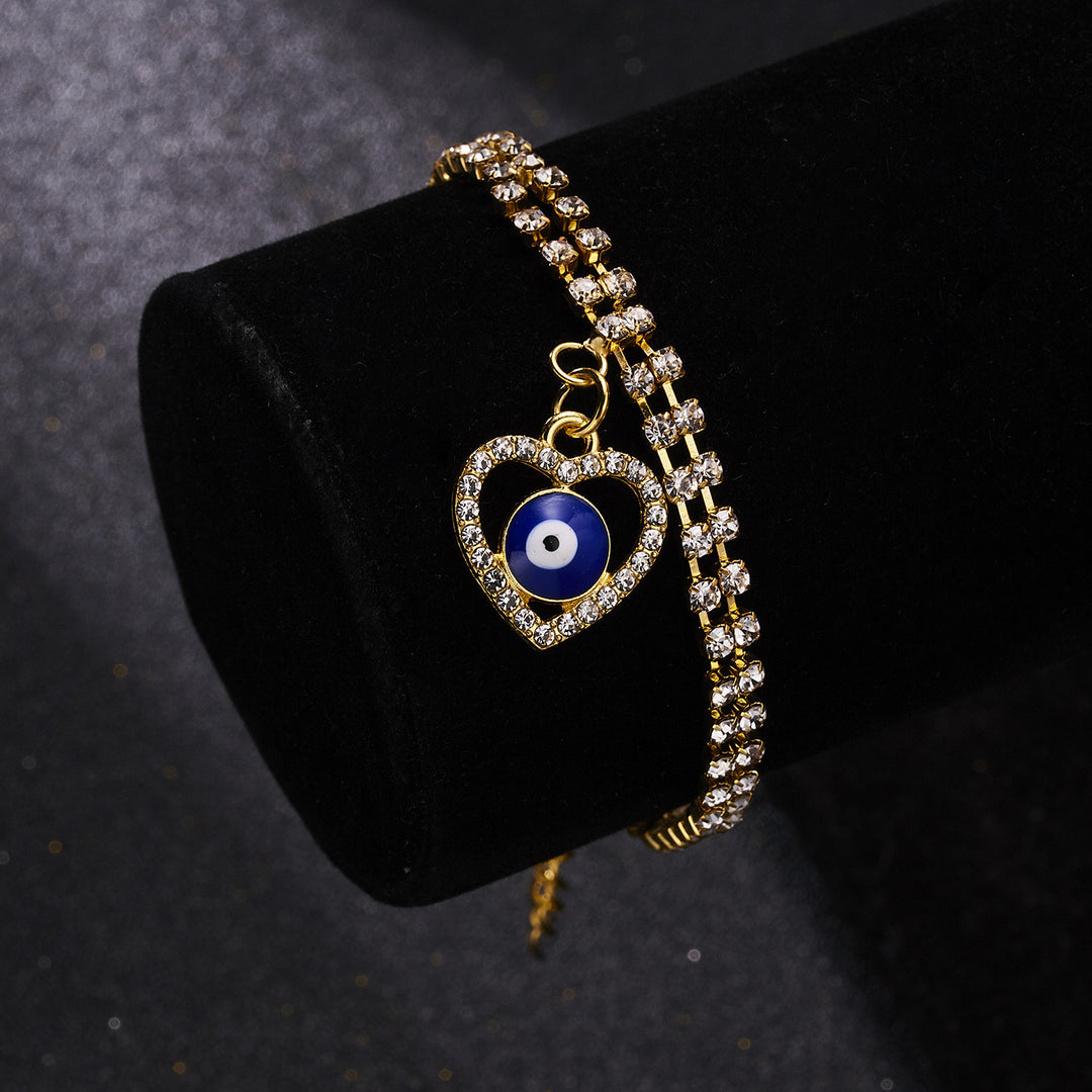 Bracciale Olivenorma Alloy Evil Eye a doppio strato con diamanti pieni 