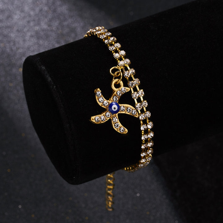 Bracciale Olivenorma Alloy Evil Eye a doppio strato con diamanti pieni 