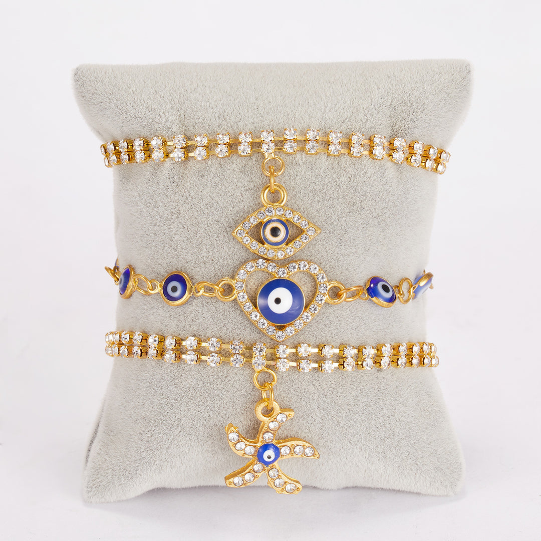 Bracciale Olivenorma Alloy Evil Eye a doppio strato con diamanti pieni 