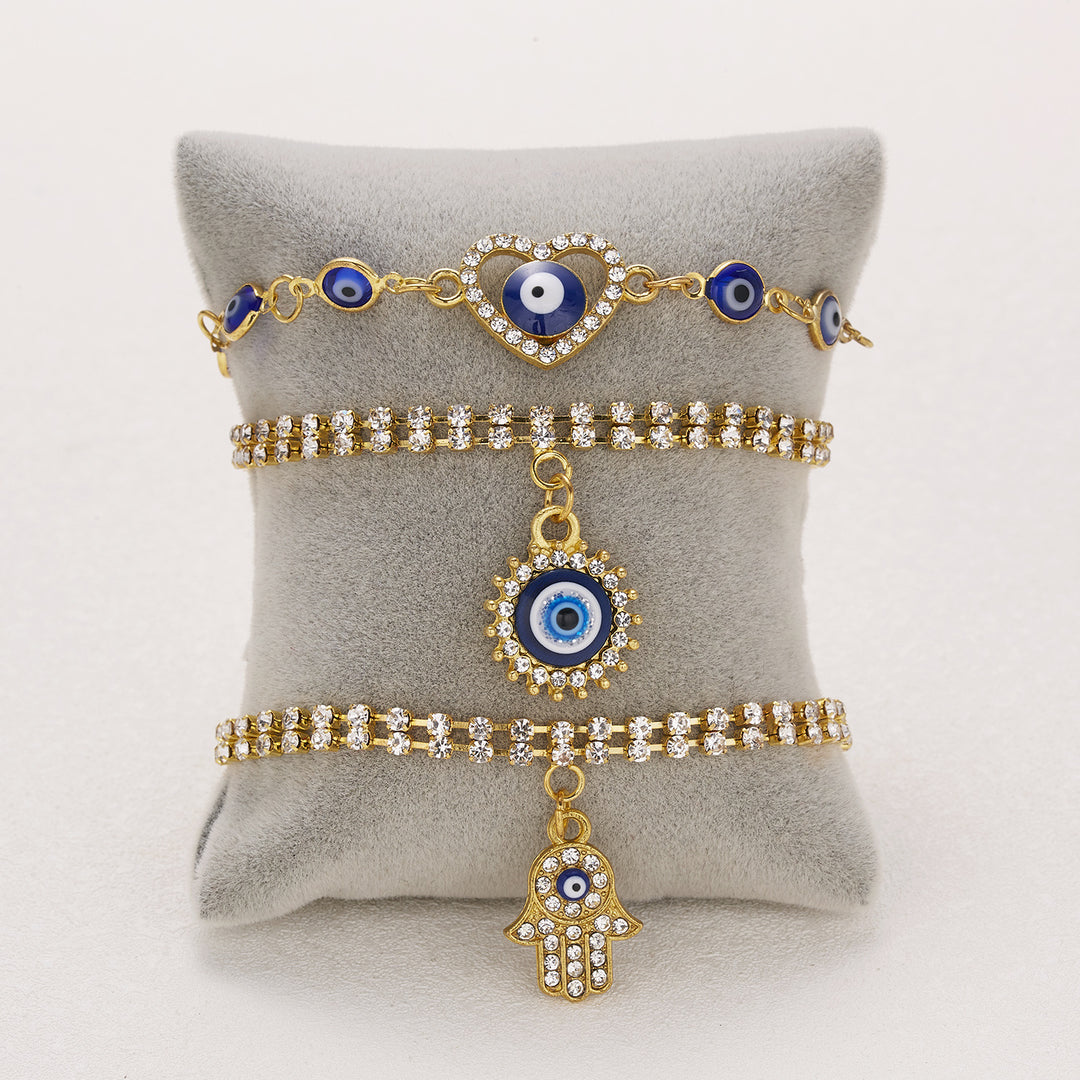 Bracciale Olivenorma Alloy Evil Eye a doppio strato con diamanti pieni 