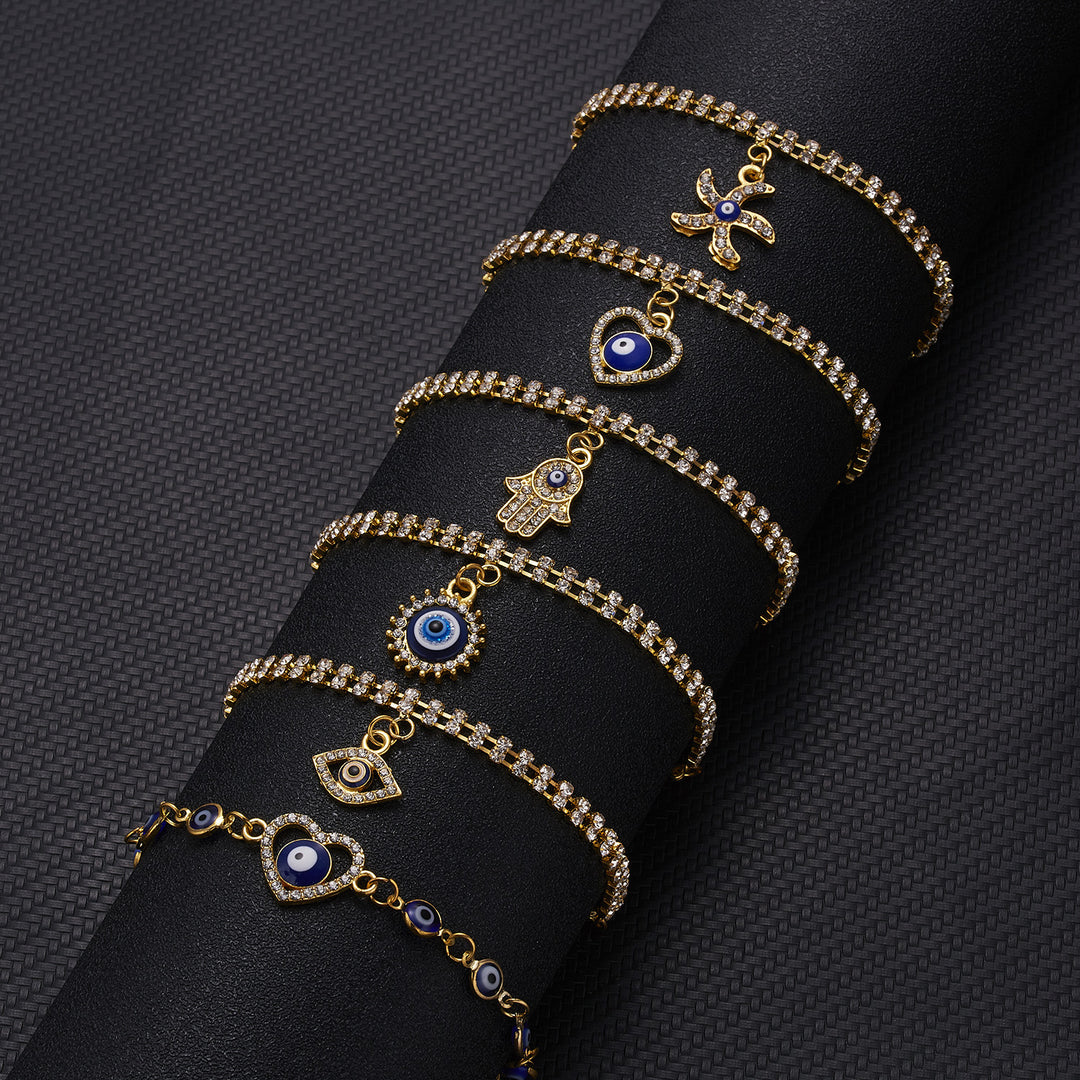Bracciale Olivenorma Alloy Evil Eye a doppio strato con diamanti pieni 