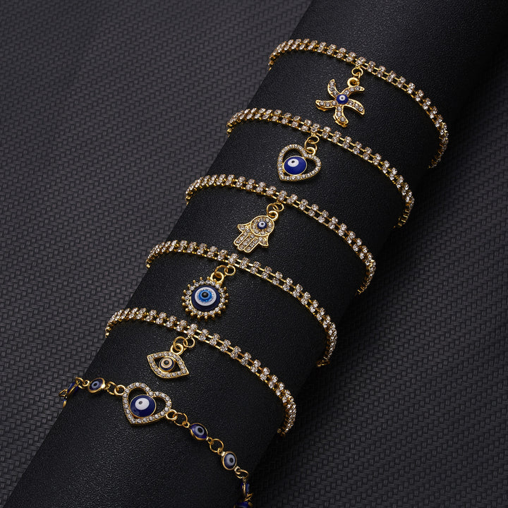 Bracciale Olivenorma Alloy Evil Eye a doppio strato con diamanti pieni 