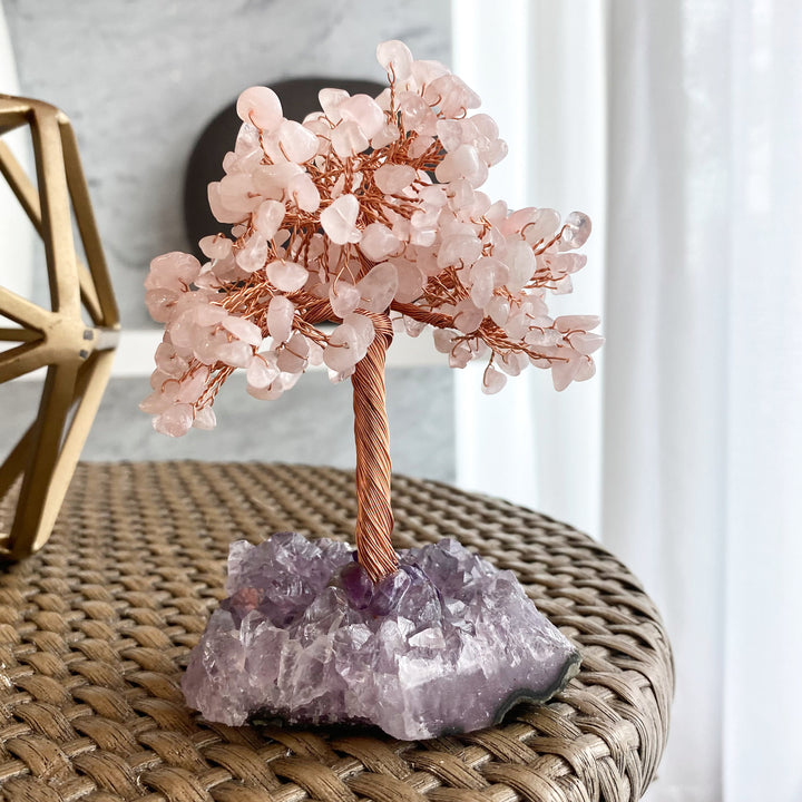 Olivenorma Albero della vita Quarzo rosa con base in ametista Albero Feng Shui 