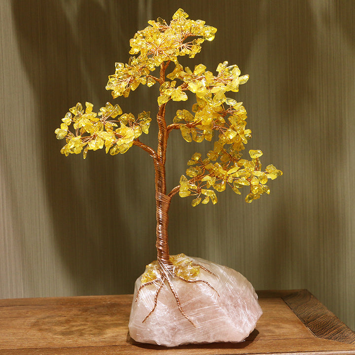 Olivenorma Citrino Quarzo Rosa Base Albero della Fortuna Feng Shui 