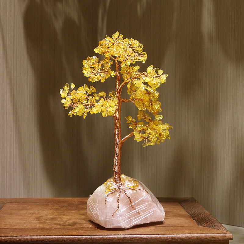 Olivenorma Citrino Quarzo Rosa Base Albero della Fortuna Feng Shui 