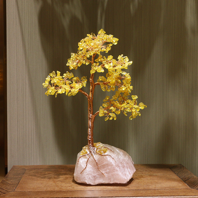 Olivenorma Citrino Quarzo Rosa Base Albero della Fortuna Feng Shui 