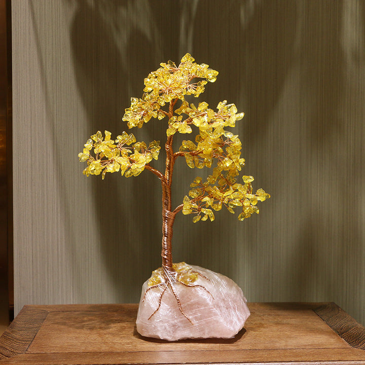 Olivenorma Citrino Quarzo Rosa Base Albero della Fortuna Feng Shui 