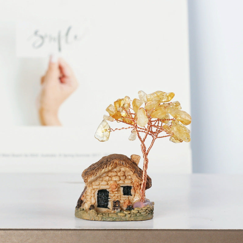Olivenorma Mini Casa Antica Cristallo Ghiaia Ornamenti Feng Shui Albero 
