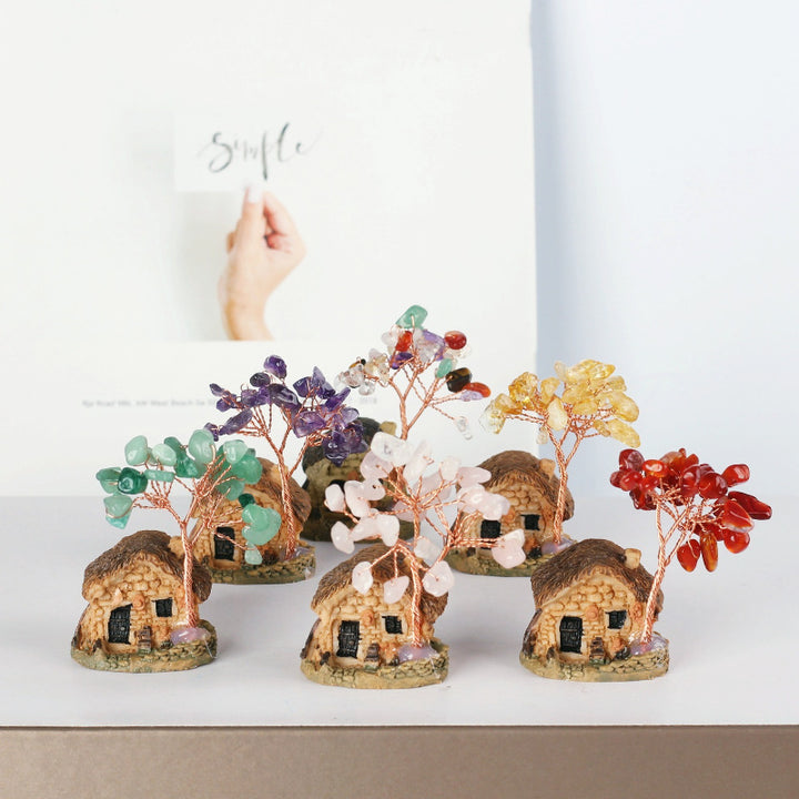 Olivenorma Mini Casa Antica Cristallo Ghiaia Ornamenti Feng Shui Albero 