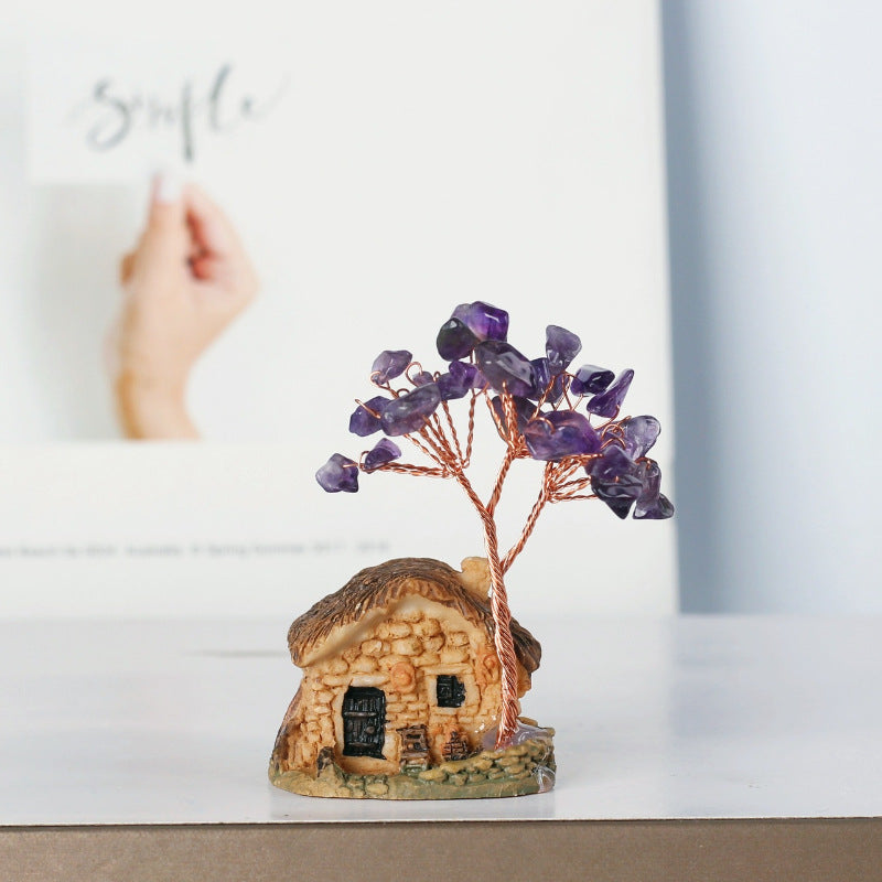 Olivenorma Mini Casa Antica Cristallo Ghiaia Ornamenti Feng Shui Albero 