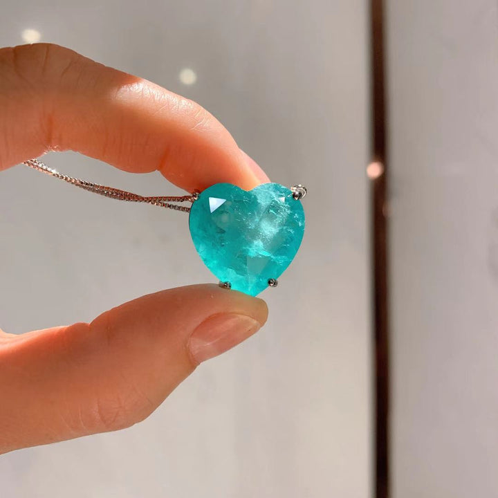 Collana e orecchini con tormalina Paraiba a forma di cuore Olivenorma
