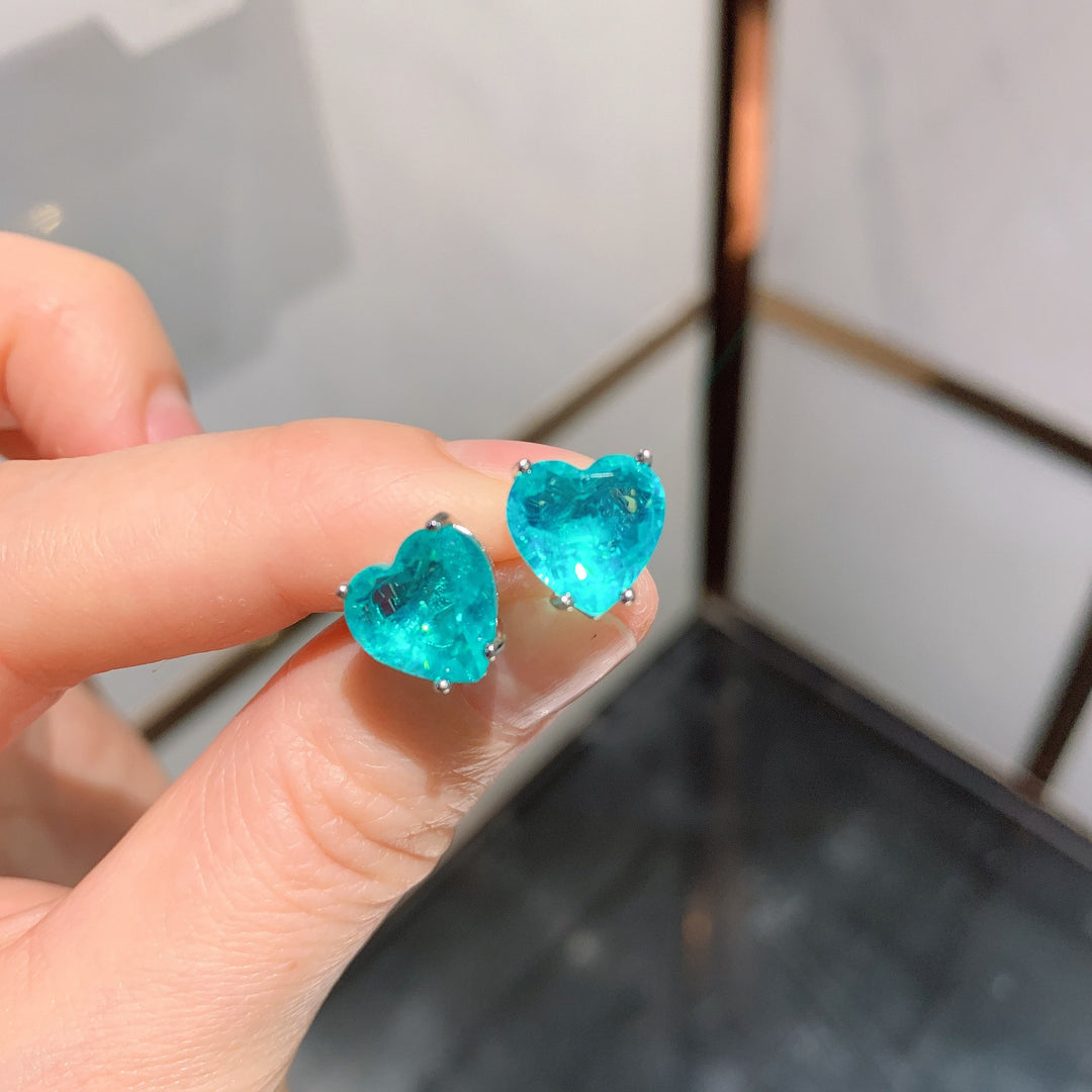 Collana e orecchini con tormalina Paraiba a forma di cuore Olivenorma