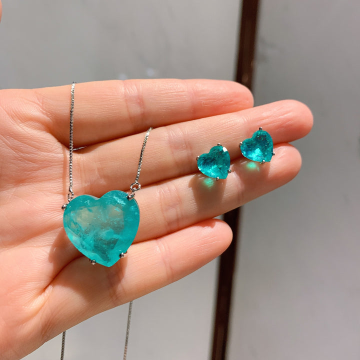 Collana e orecchini con tormalina Paraiba a forma di cuore Olivenorma