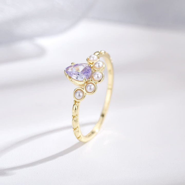 Olivenorma "The Stress Reliever" - Anello impilabile in argento S925 con ametista e perla