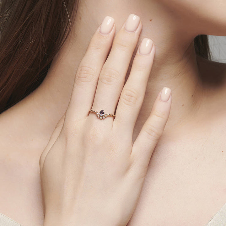 Olivenorma "The Stress Reliever" - Anello impilabile in argento S925 con ametista e perla