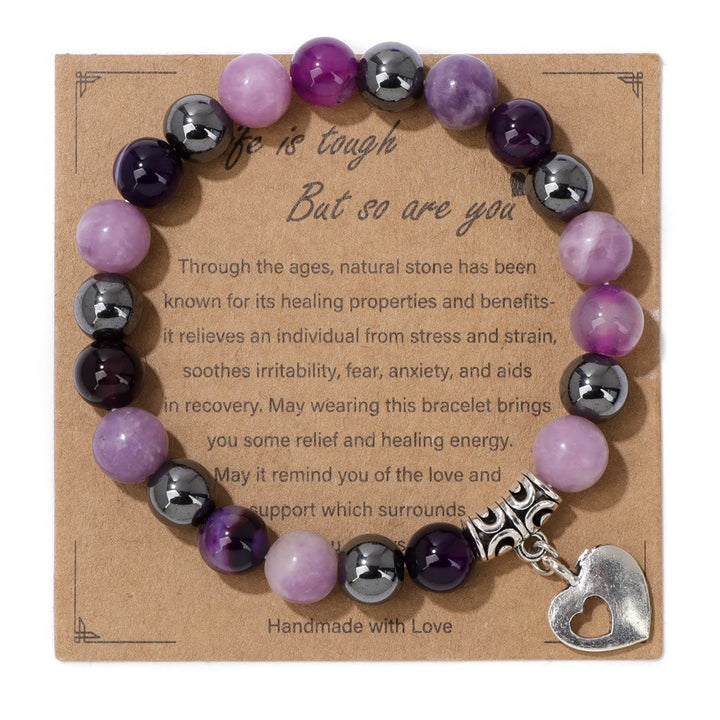 Bracciale con ciondolo d'amore con perline di cristallo naturale Olivenorma