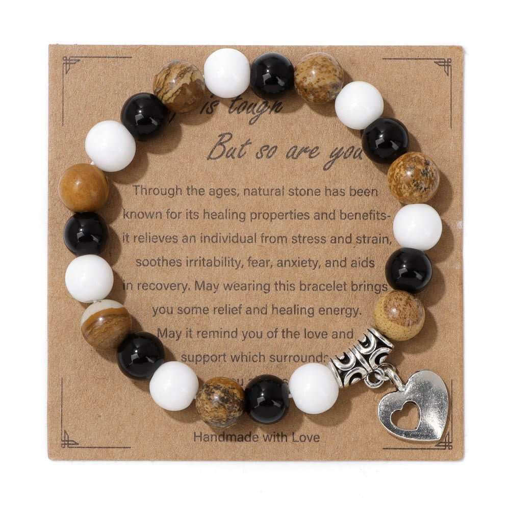 Bracciale con ciondolo d'amore con perline di cristallo naturale Olivenorma