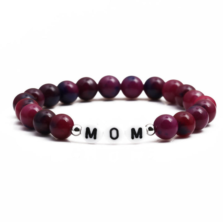 Bracciale Olivenorma "MOM" con perline in occhio di tigre rosa - image 0