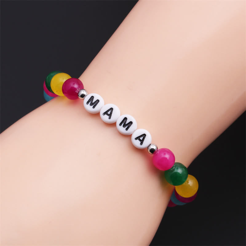 Braccialetto di perline in pietra naturale colorata "MOM" Olivenorma - image 3