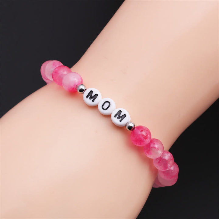 Bracciale Olivenorma "MOM" con perline di quarzo rosa e fiori di ciliegio 