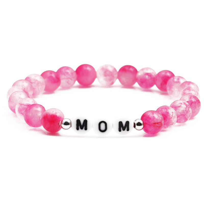 Bracciale Olivenorma "MOM" con perline di quarzo rosa e fiori di ciliegio 